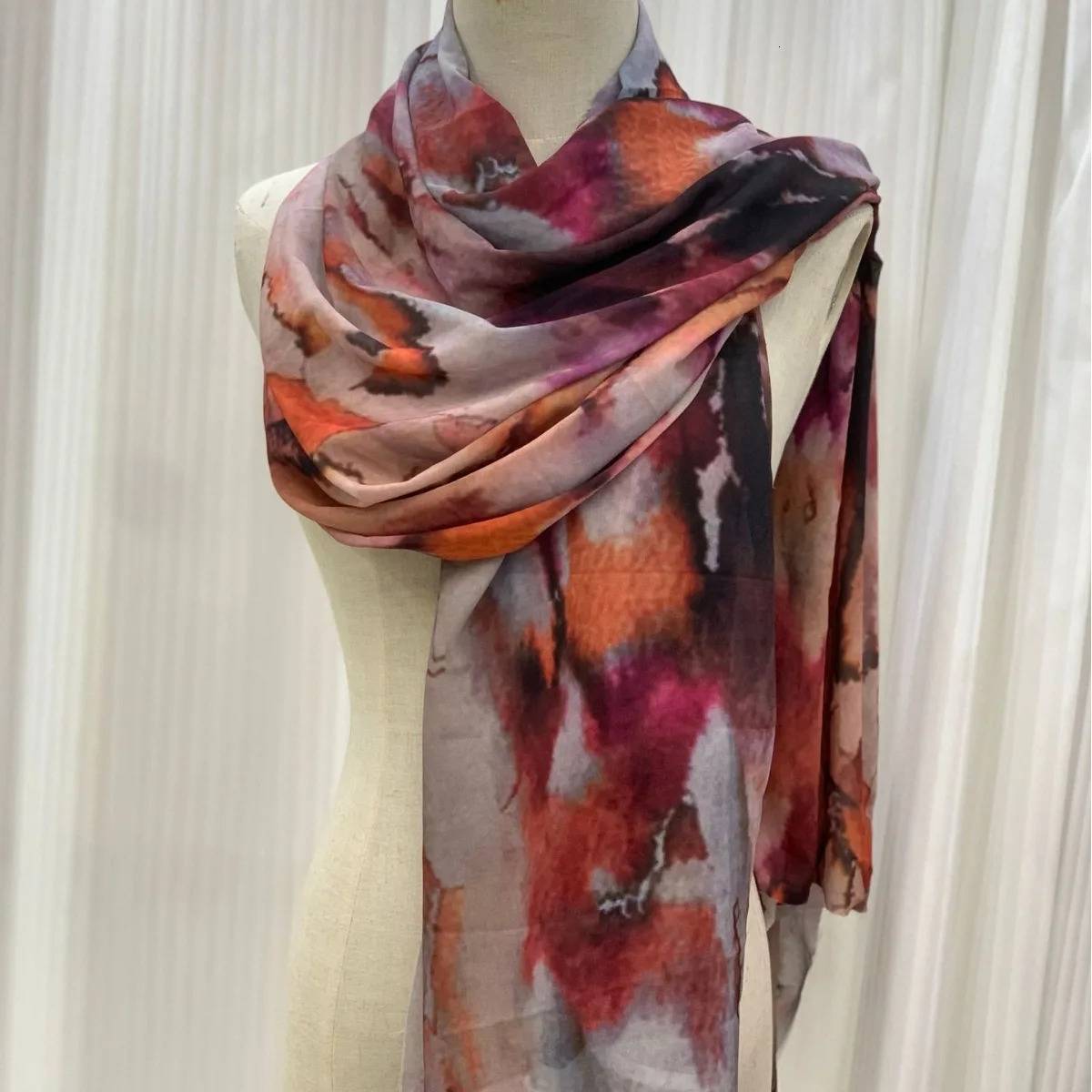 Watercolor Floral Satin Modal Hijab Scarf Breathable Soft Long Fashion Scarves Headscarf Paisley Print Muslim Hijabs Shawl 250221