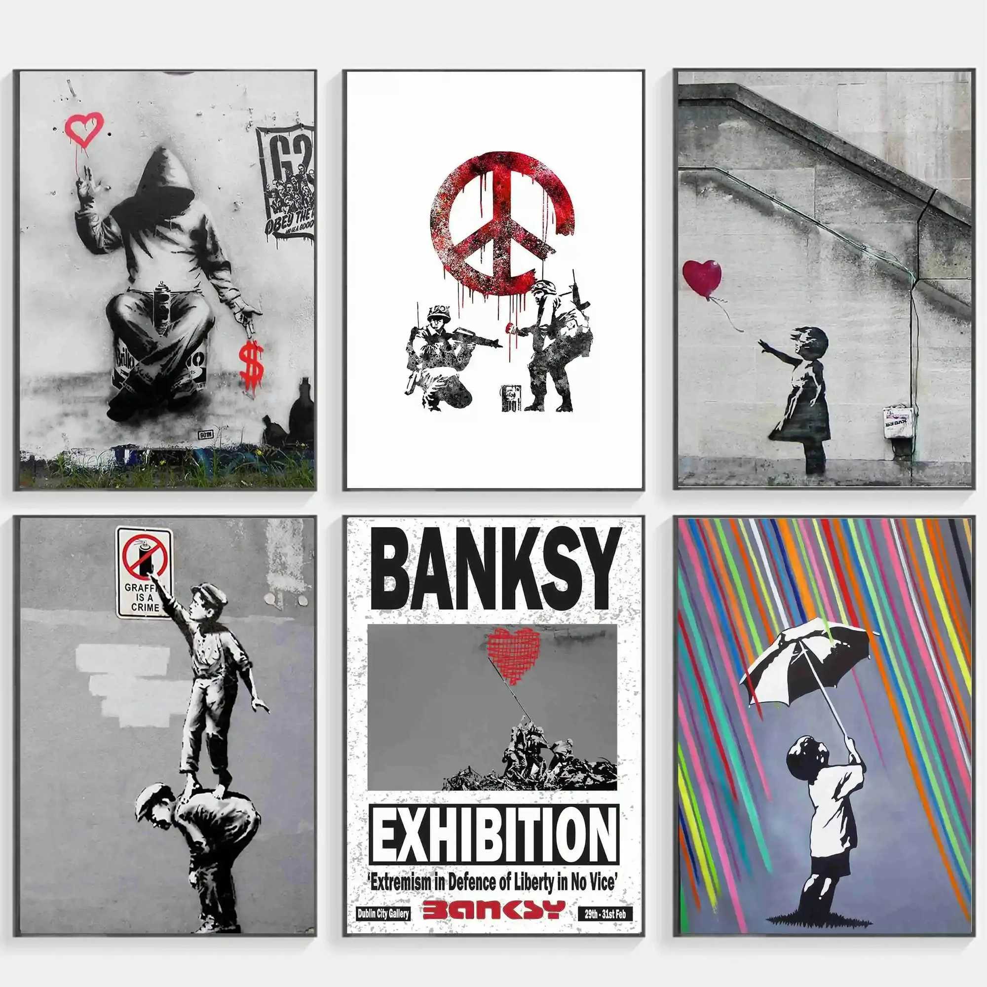 Banksy Graffiti Artwork Painting Girl with Red Balloon Poster Black White Poster Canvas Painting Abstract Wall He Decor Street Y250218
