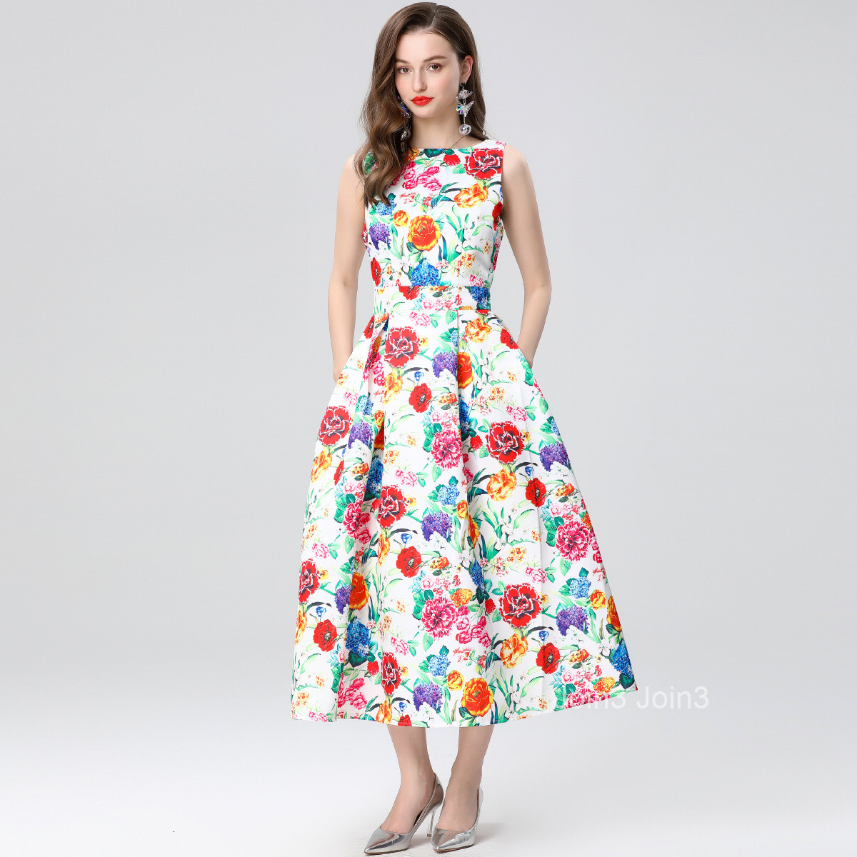 Summer New Womens Clothing Style Fashionable Printed Sleeveless High Waist Dress Long Skirt A-line Skirt