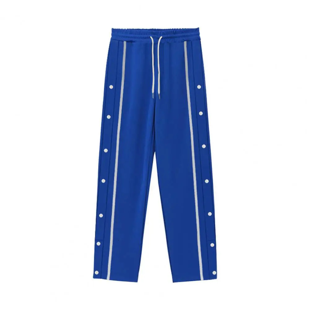 Elastic Waistband Pants Pocket Trousers Mens Loose Fit Sweatpants with Side Pockets Drawstring Waist Button for Beach250214