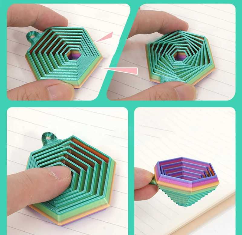 Novel Creative 3D Printing Hexagonal Stress Keychain Funny Gadgets Sensory Toys Childrens Toy Birthday Gift Free shipping