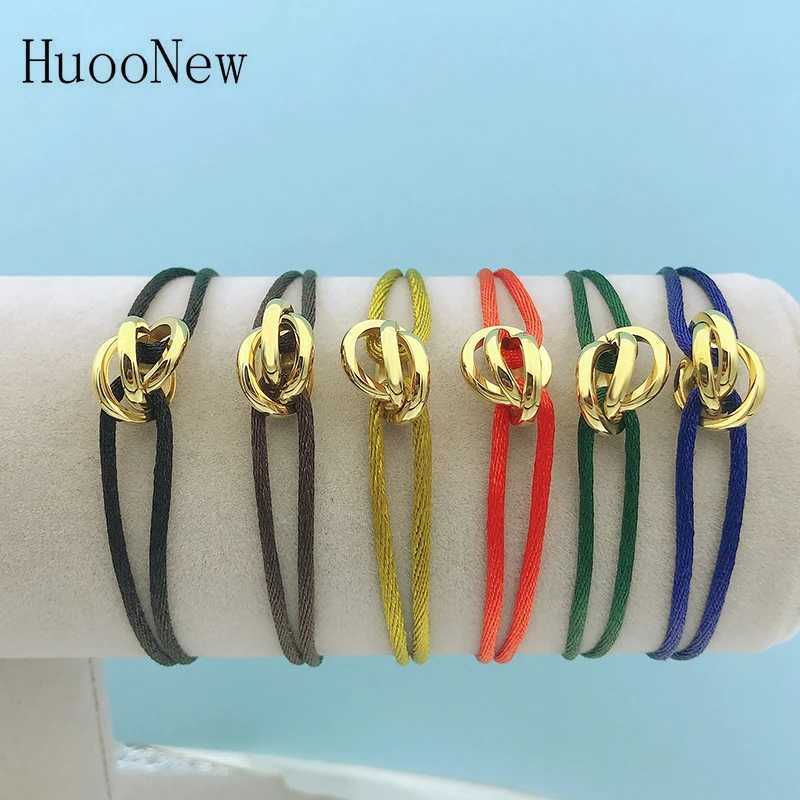 New Hot Stainless Steel Bracelet 3 Metal Buckle Ribbon Lace Up Chain Multicolor Adjustable Size Bracelet For Women Man Unisex W250221