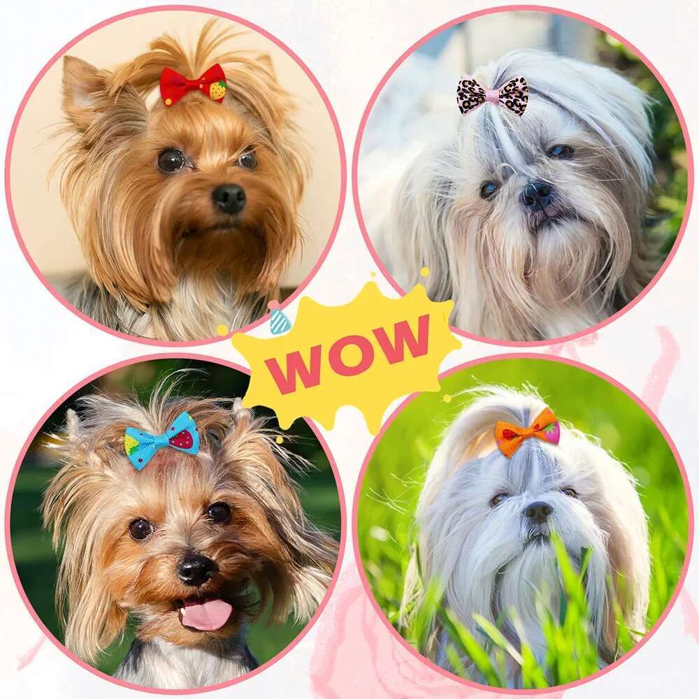100PCS Puppy Bow Handmade Movable Grooming Hair Accessories Bows With Rubber Band For Small Dog and Cat Pet Products