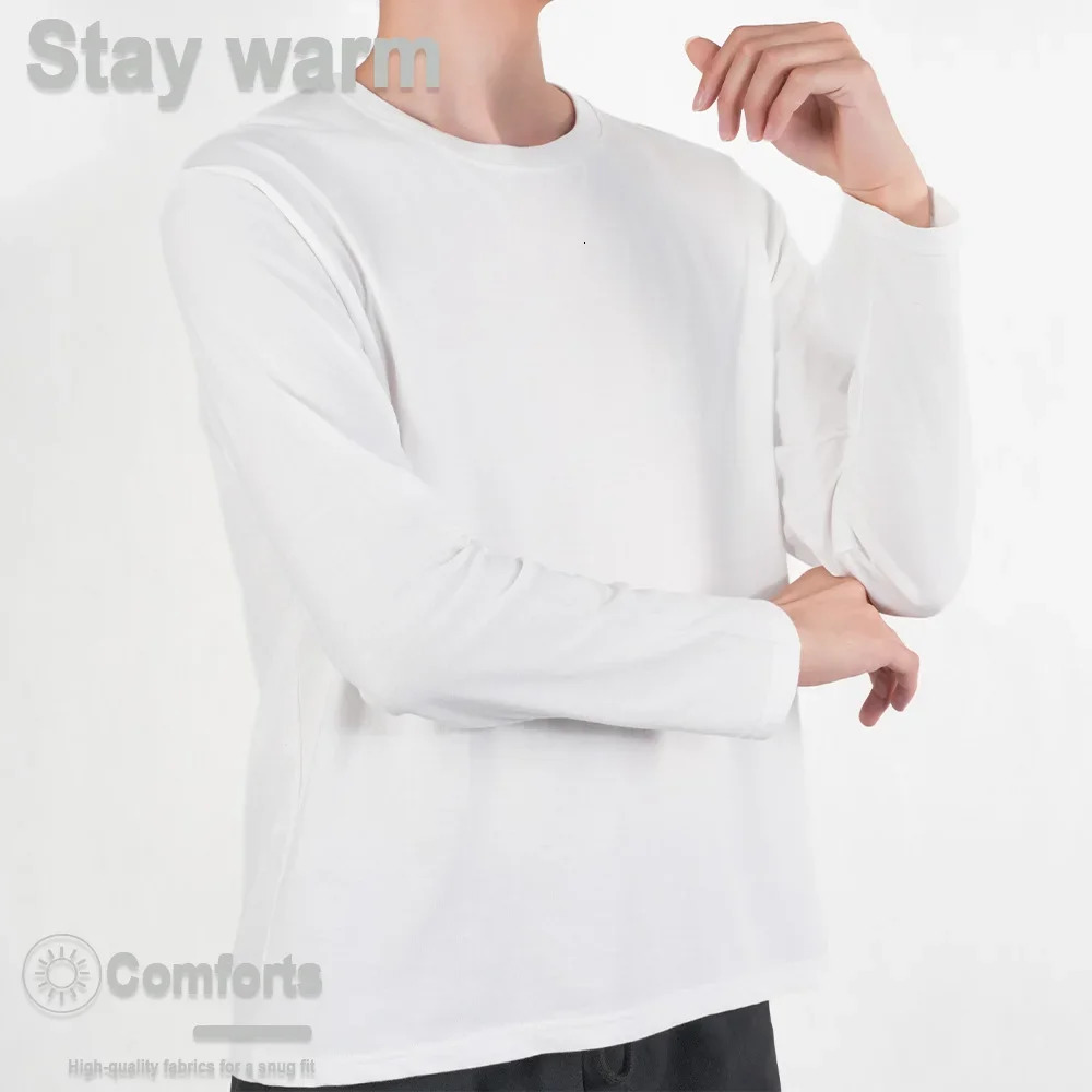 3Pcs Mens Long Sleeve T Shirts Casual Round Neck Cotton Moisture Wicking Tees Tanks Black Undershirts Loose Fit Tshirts For Men 250226