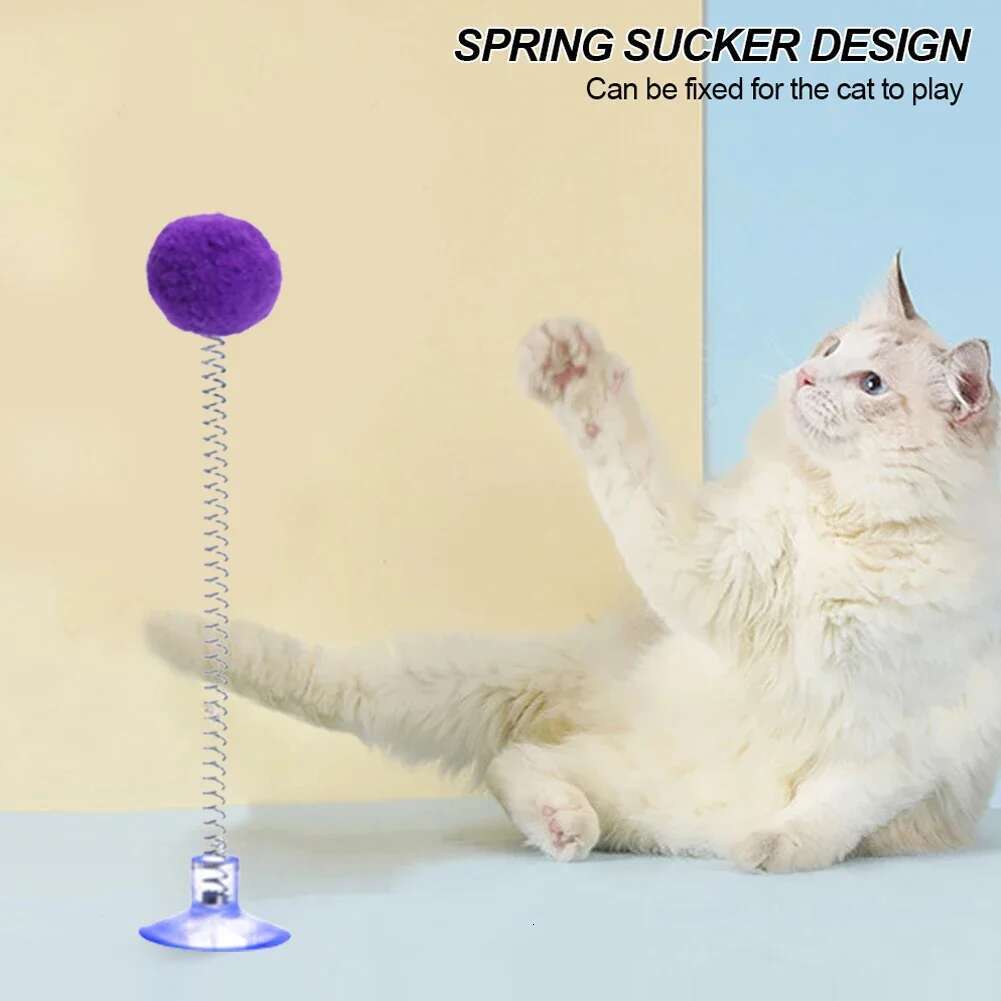 1pc Fur Ball Spring Toy Suction Cup Multicolored Teaser Wand Pet Interactive Cat Scratcher Toys Supplies Random Color