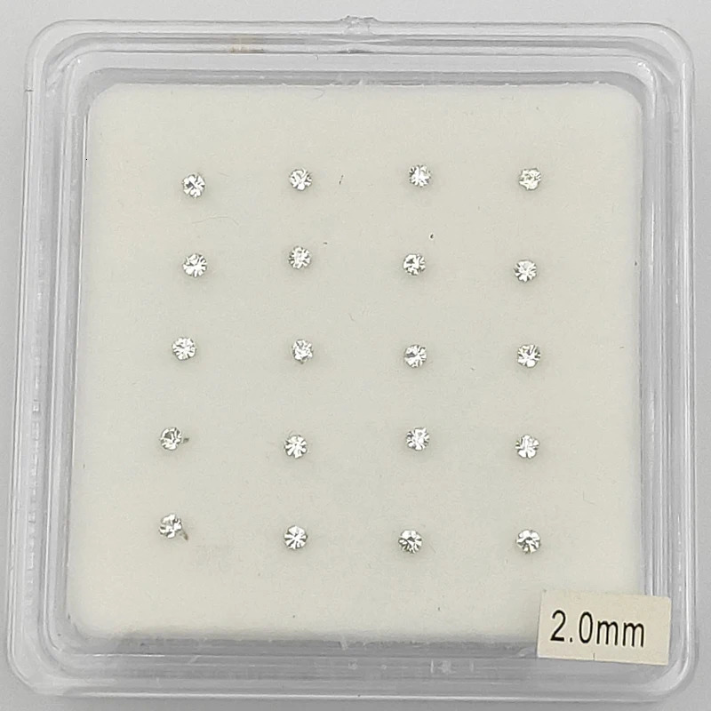 925 Sterling Silver 2mm Clear Crystal nose Stud Nose Piercing Pin body jewelry 20pcs/pack 250221