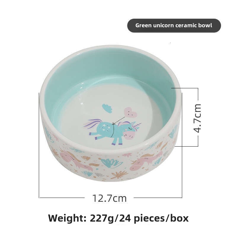 Adorable Cartoon Pattern Ceramic Pet Feeder Set Comfortable Flat Edge Design for Pets' Daily Meals