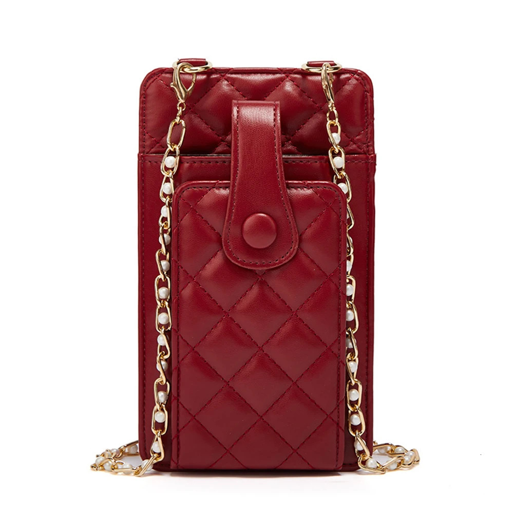 Ship from US Women Check Pattern Chain Phone Pocket Bag Large Capacity Durable Small Shoulder Bags Business Pu Leather Female Crossbody 250303FBB