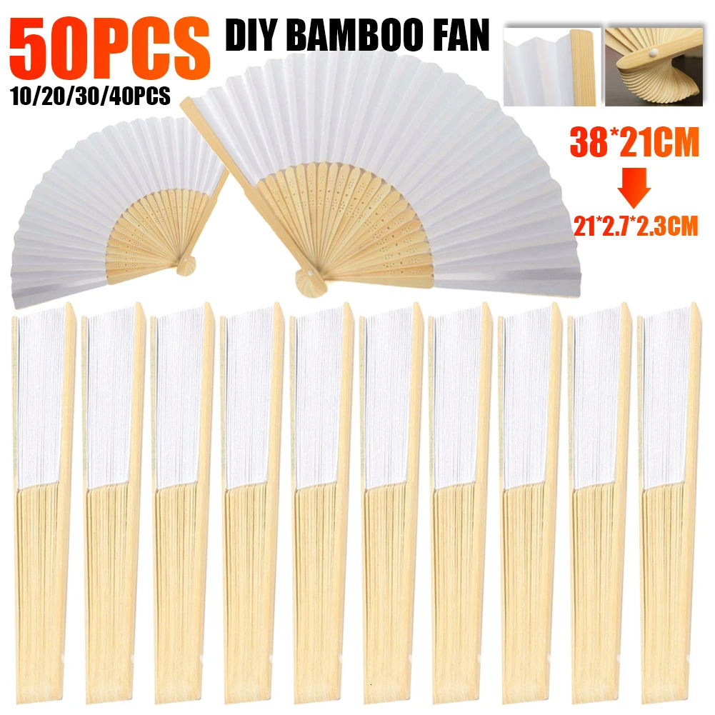 50PCS-1 DIY Paper Bamboo Folding Fan Calligraphy and Painting Practice for Adults and ren Blank White Folding Fan Wedding Gift 250218