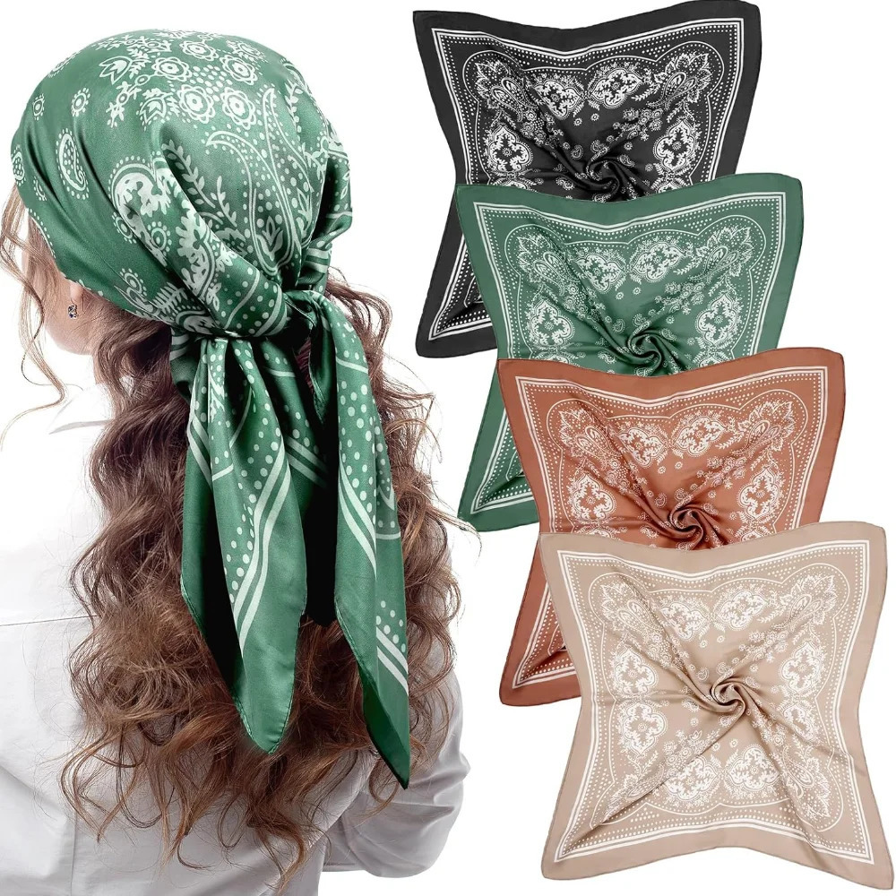 Syhood 70cm Square Satin Head Scarves Bandanas for Women Headband Silk Feeling Scarf Boho Headwear 250221