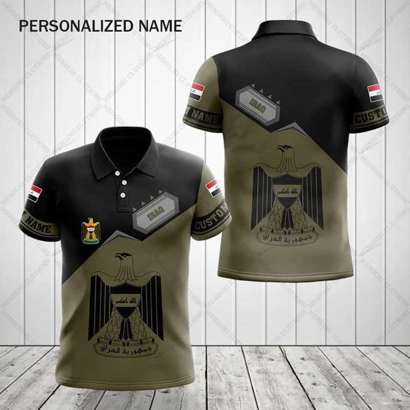 Men's Polos Custom Name Iraq Emblem Graphic Polo Shirt Summer Unisex Casual Streetwear Mens Fashion Loose Fast Dry Plus Size Sportswear z250222