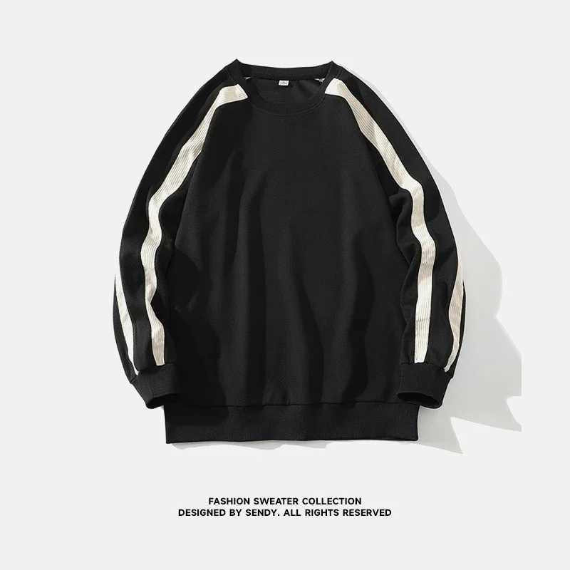Autumn Korean Style Oversized Men Sweatshirt Streetwear Stripe Stitching Pullovers Male Loose Hip Hop Hoodies Man Harajuku Tops W251106