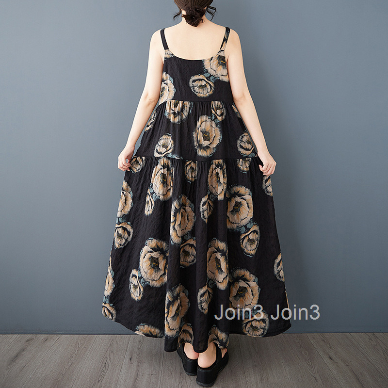 Spring/Summer New Ethnic Style Dress Fashion Printed Large Swing Strap Skirt Loose Long Skirt