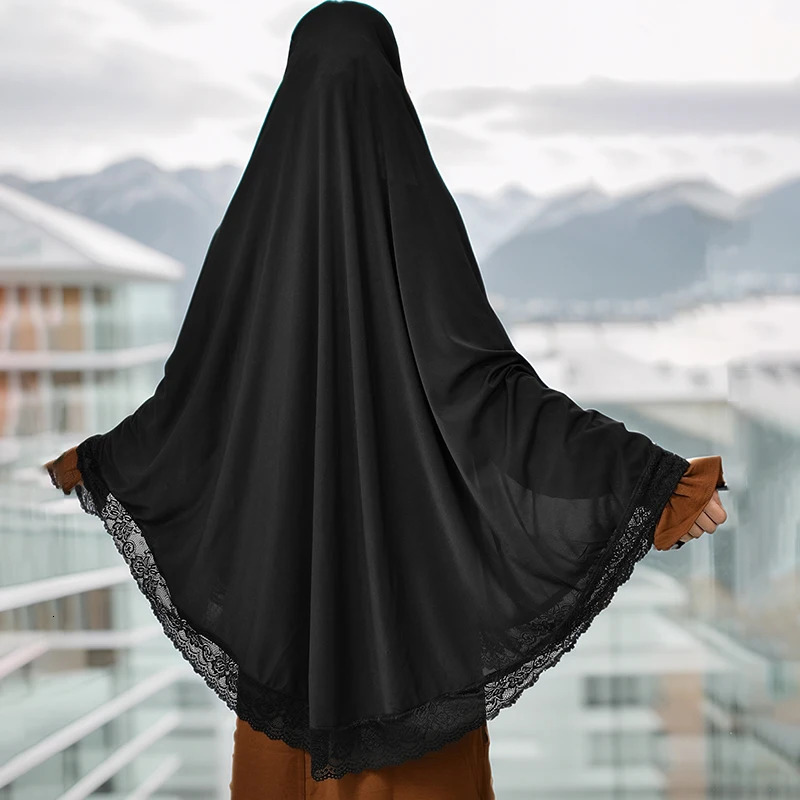 Muslim Abayas Full Cover Lace Edge Women Black Clothing Solid Color Instant Hijab Soft Premuim Cotton Hemp Ramadan Prayer Dress 250221