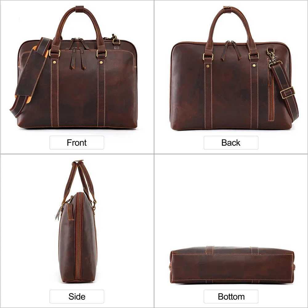 Crazy Horse Leather Mens Briefcases 15.6 Laptop Bag Office Bags for Men Vintage Cowhide Shoulder Messenger Bags New Z250220 - view 4