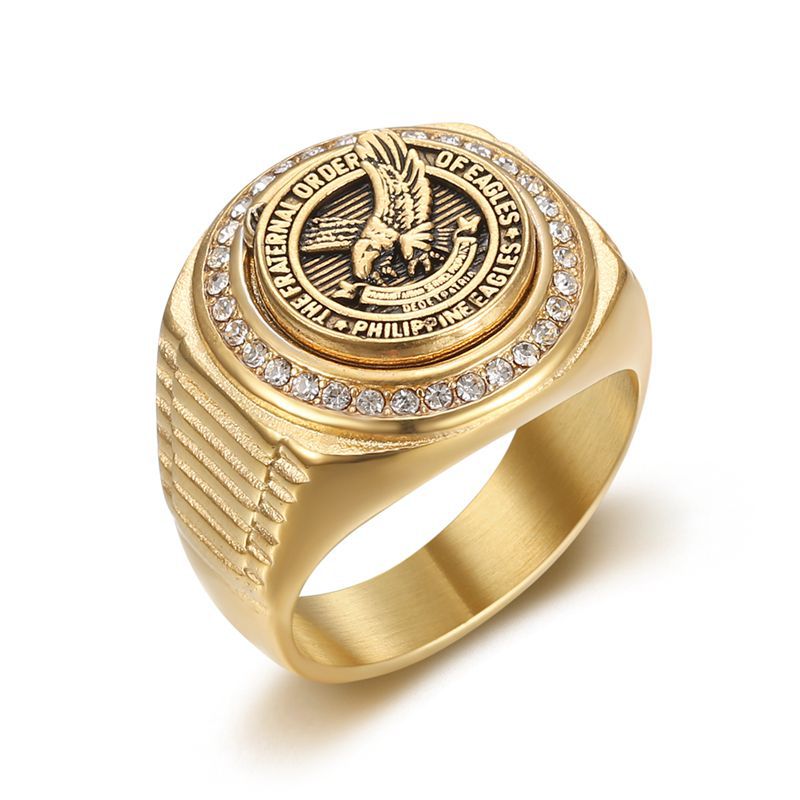 Hip Hop Philippine Eagle Casting Ring Stainless Steel Gold Plated Mens Jewelry