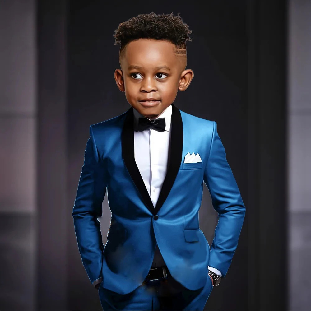 Black Boys Suits Splicing Black Lapel Clothes Kids 2 Pieces Set Formal Wedding Tuxedo Fashion Shawl Lapel Blazer Child 250221