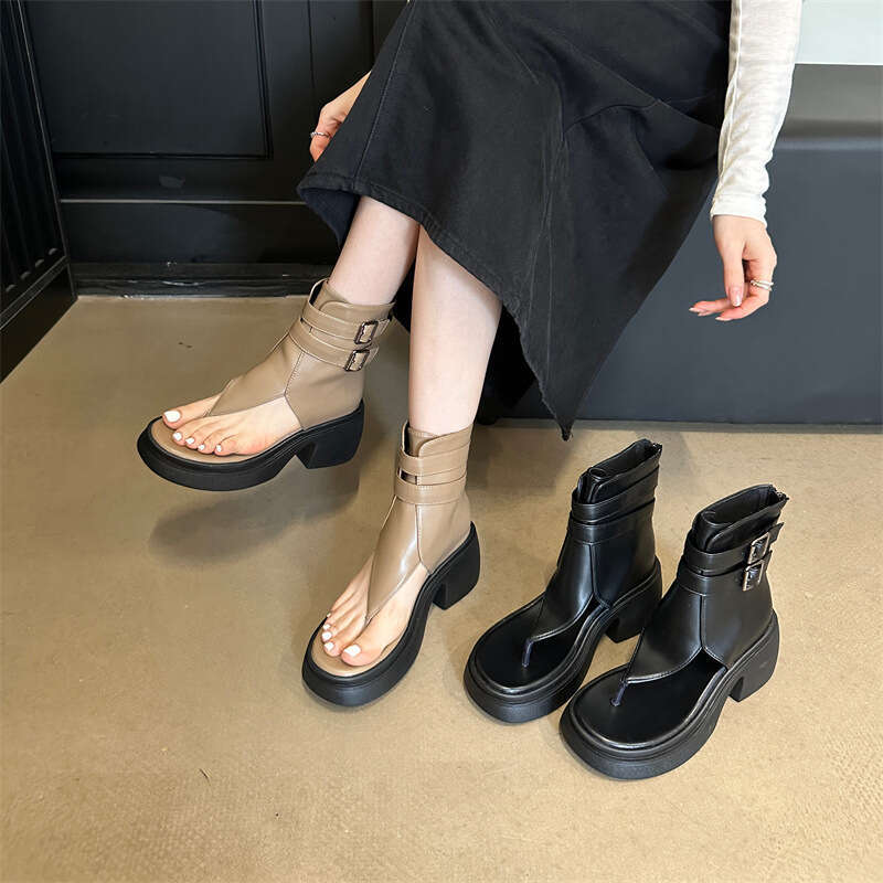 Women's High Heel Roman Sandals with Sponge Cake Thick Sole - 2024 Spring & Summer Clip Toe Platform Shoes hot for Height Increase