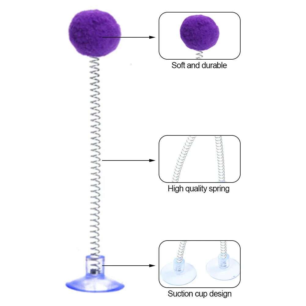 1pc Fur Ball Spring Toy Suction Cup Multicolored Teaser Wand Pet Interactive Cat Scratcher Toys Supplies Random Color