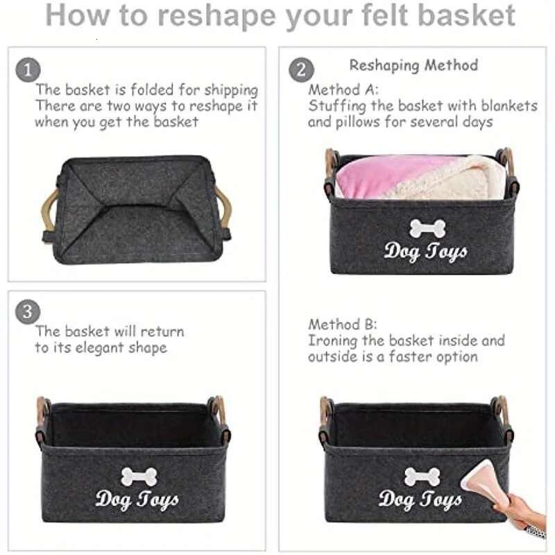1pc Felt Dog Toy Box, Storage Basket Chest Organizer For Organizing Pet Toys, Blankets, Leashes And Food