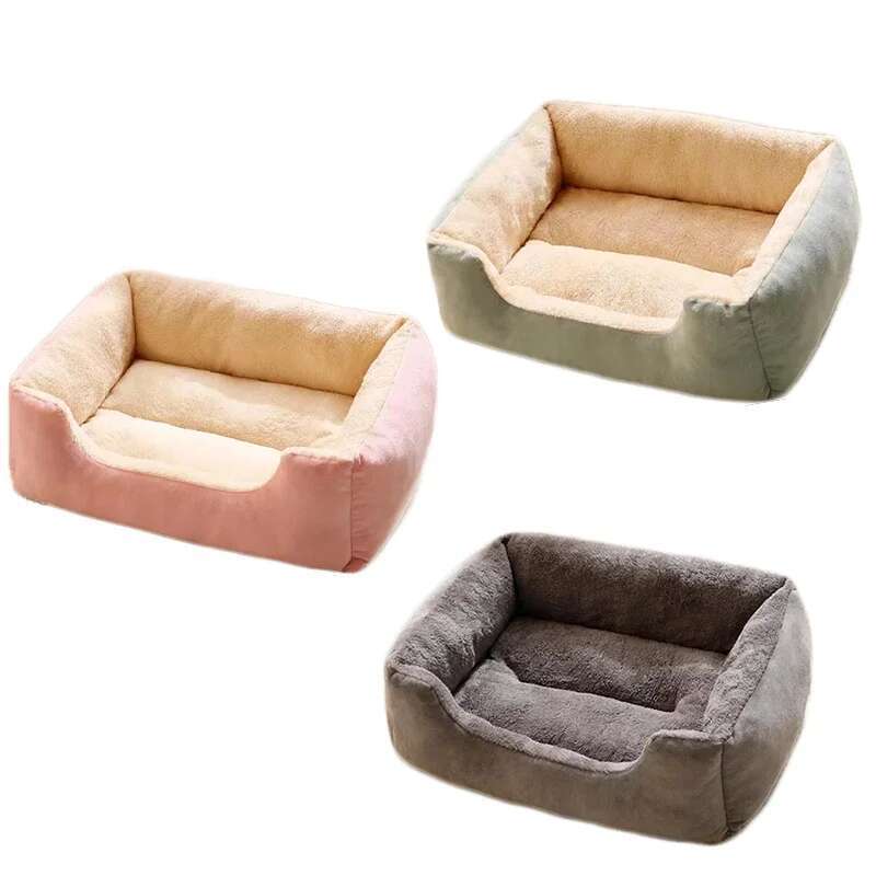 Fluffy Thickened Cat Bed Square Warm Comfortable Pets Cushion Pad with Non-slip Base Large Soft Dog Nest Winter Pet Supplies