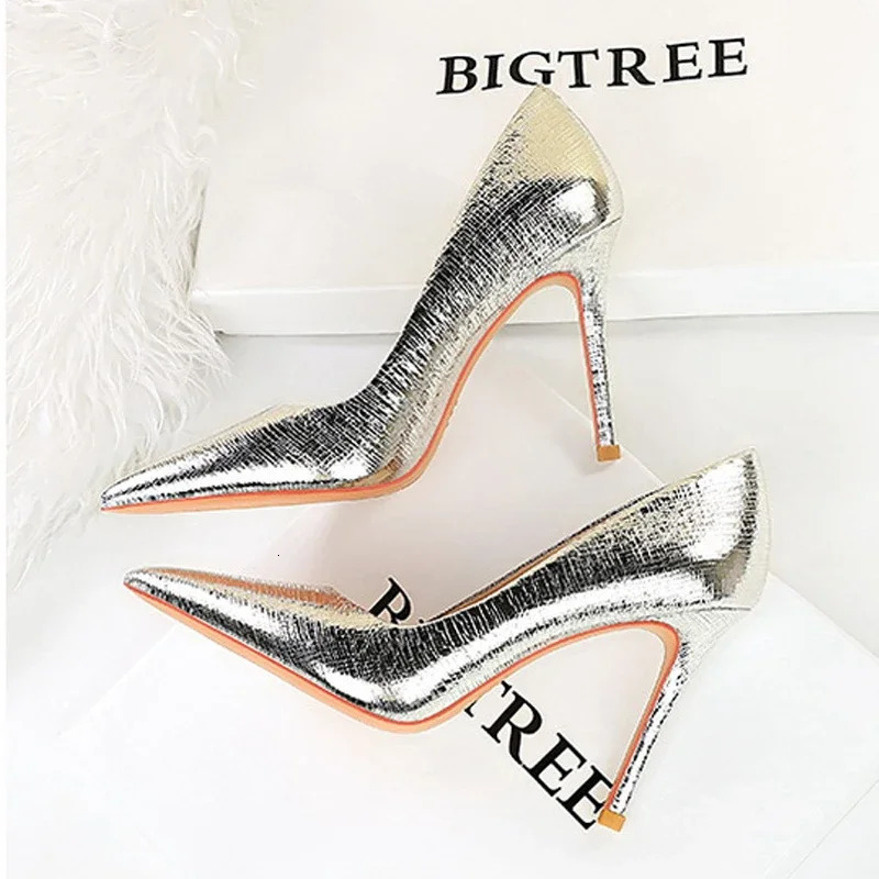 BIGTREE Gold Silver Womens Pumps Sexy Pointed Toe Thin Heels Party Spring Autumn Shoes Zapatillas De Mujer 250221