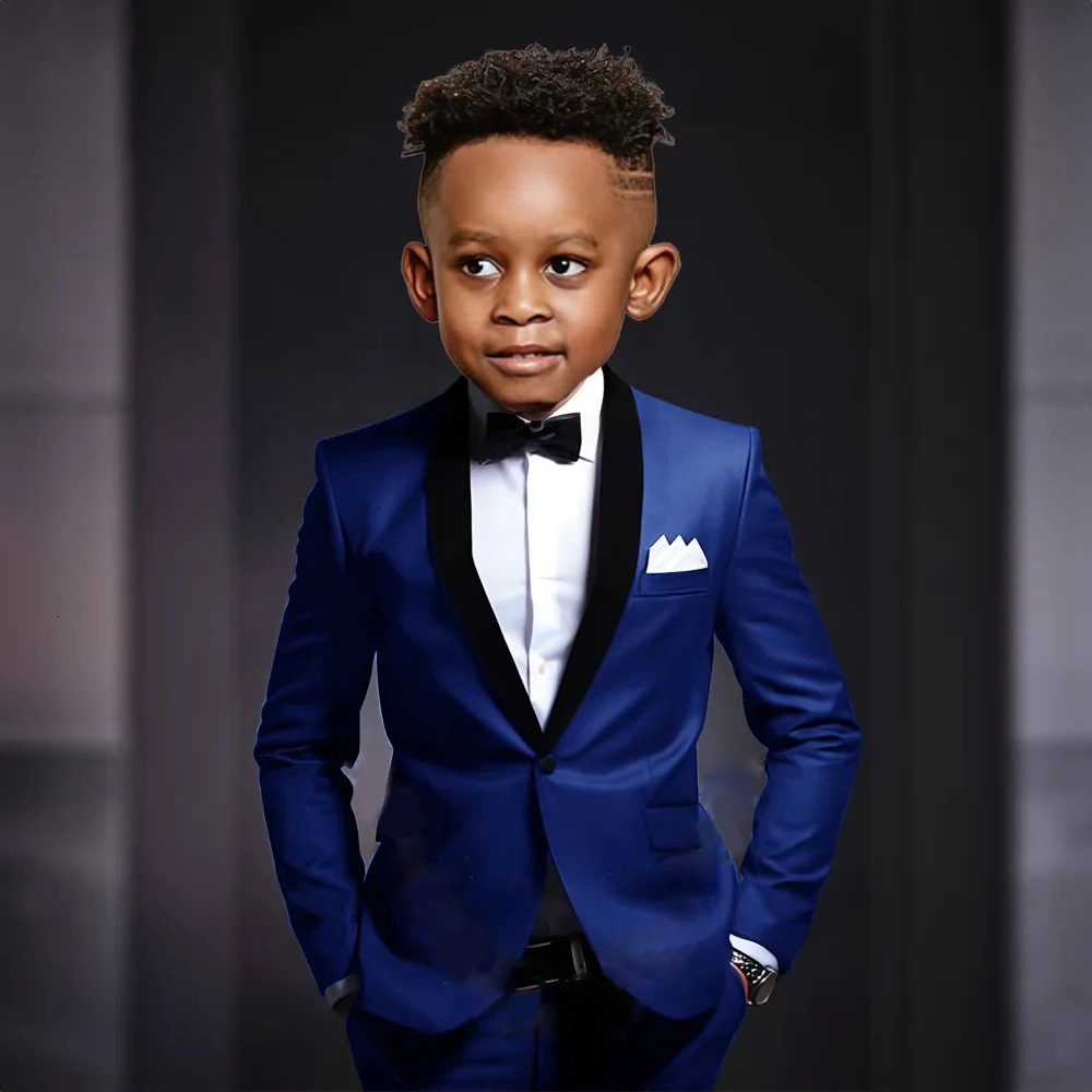 Black Boys Suits Splicing Black Lapel Clothes Kids 2 Pieces Set Formal Wedding Tuxedo Fashion Shawl Lapel Blazer Child 250221