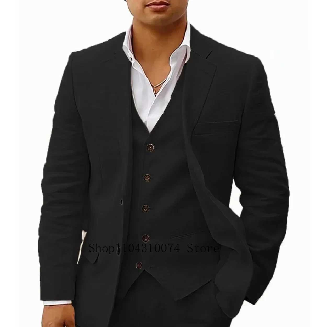 Solid color formal business set with retro notch lapel and single chest summer beach party linen setXJ250222