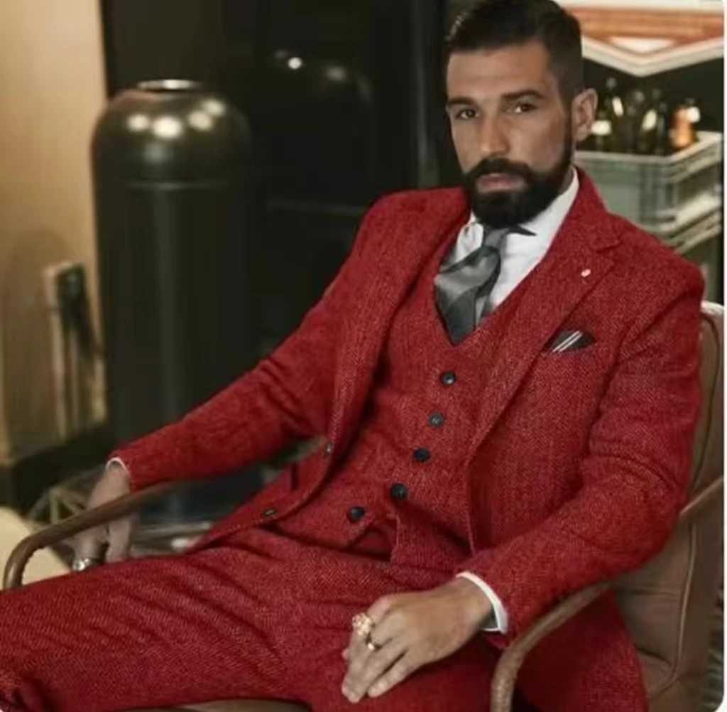 Mens Suit 3 Pieces Blazer+Vest+Pants Formal Two Herringbone Dress Suit Prom Tuxedos Groomers Wedding DressesXJ250222