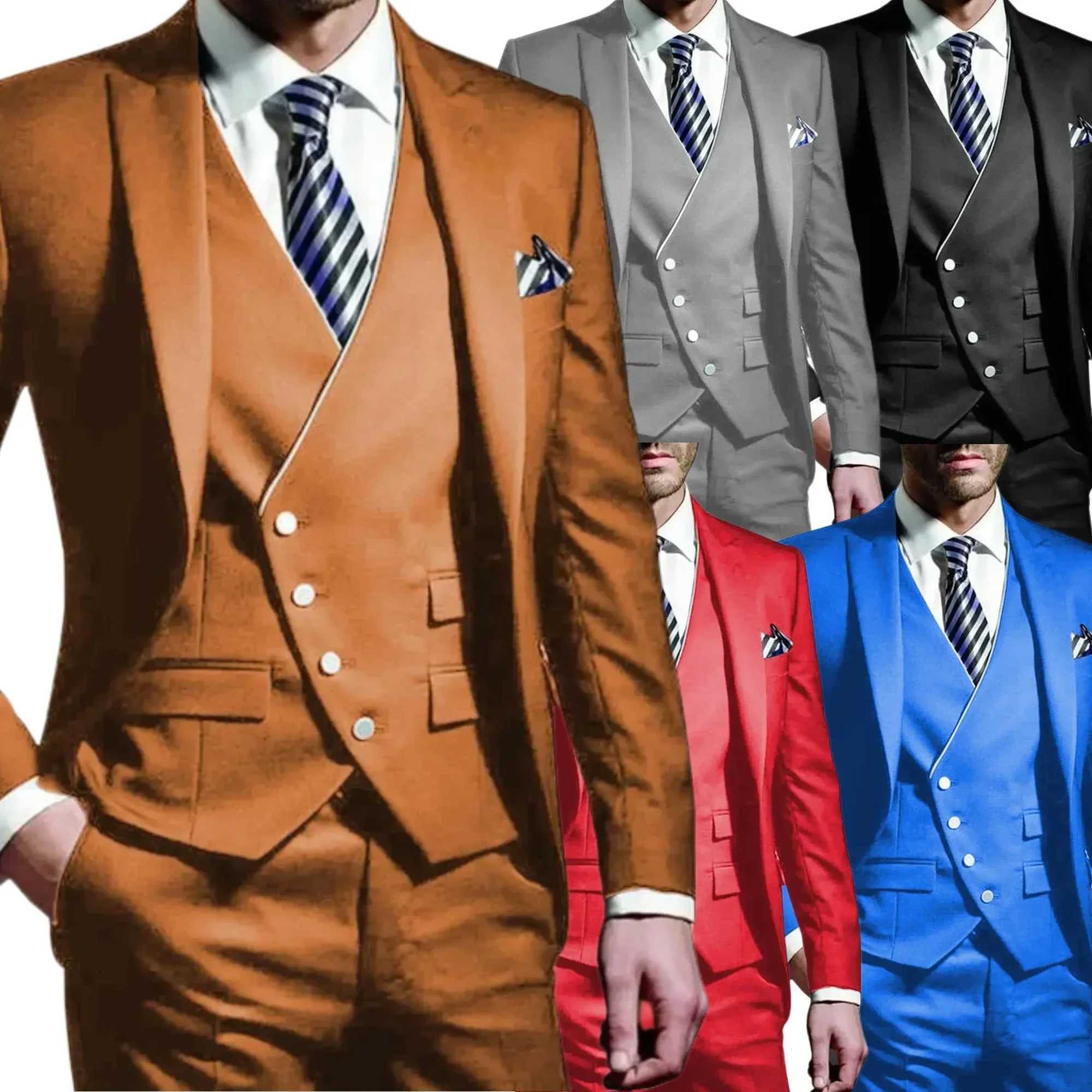 Elegant Men Suits 3 Pieces Slim Fit Blazer Vest Pants Set Peak Lapel Tuxedo Set for Wedding Single Breasted Suit Elegant WeddingXJ250222