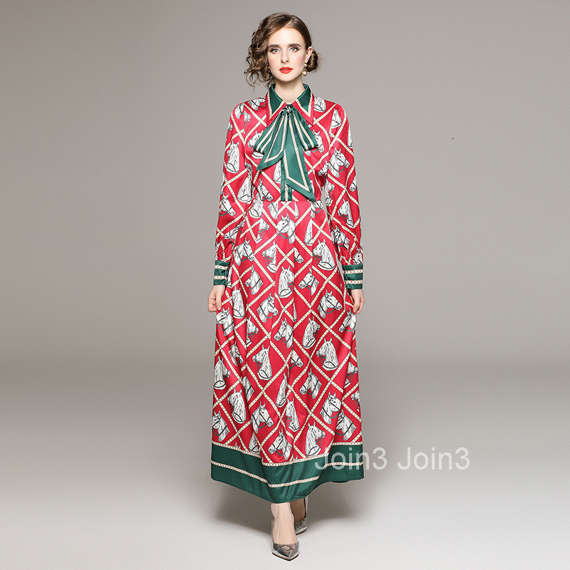 Fashion Checkered Animal Printed Long Skirt with Bow Tie Dress and Tie