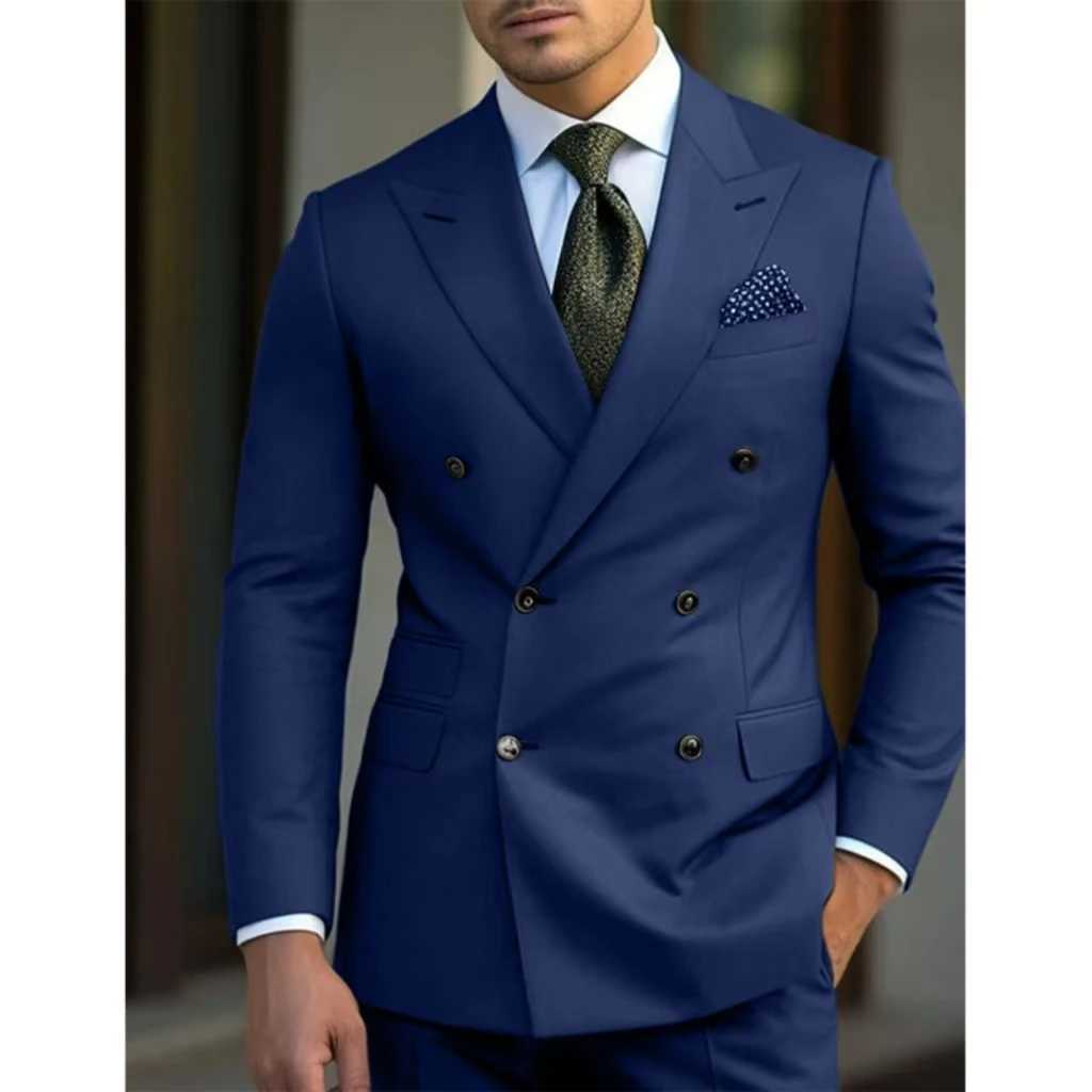 Mens Classic Slimming Set 2-piece Jacket and Pants Double Breasts Top Collar Luxury Mens Wedding Set Evening DressXJ250222