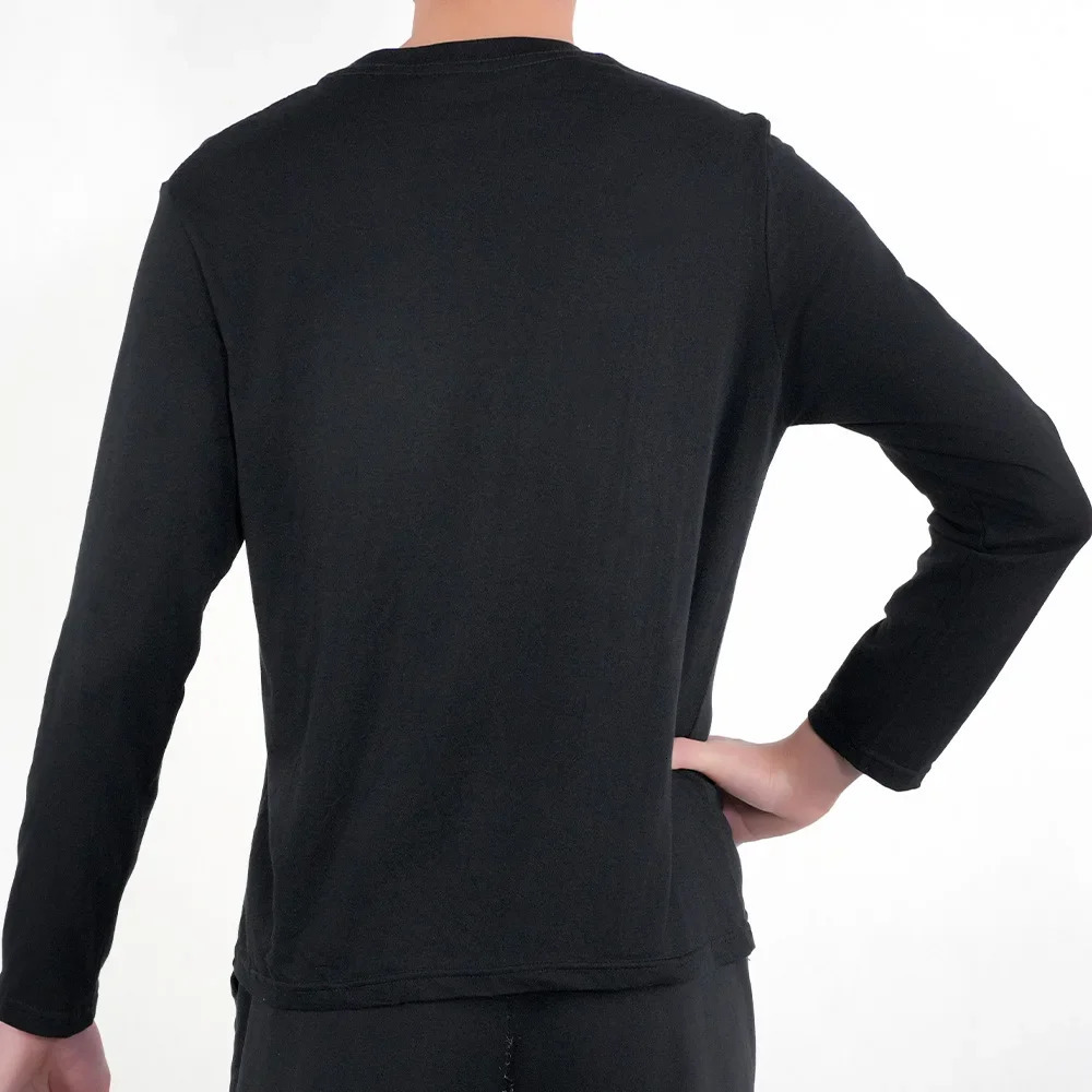 3Pcs Mens Long Sleeve T Shirts Casual Round Neck Cotton Moisture Wicking Tees Tanks Black Undershirts Loose Fit Tshirts For Men 250226