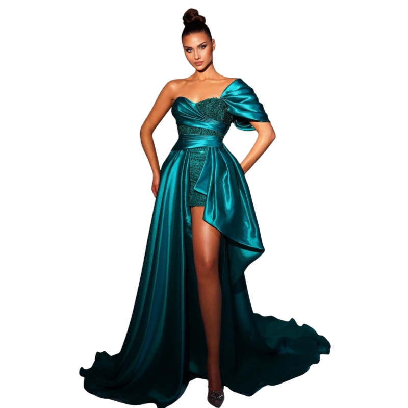 Modern Hunter Sequined Short Prom Jumpsuits With Detachable Skirt One Shoulder Glitter Special Occasion Dresses Pageant Party Evening Gowns