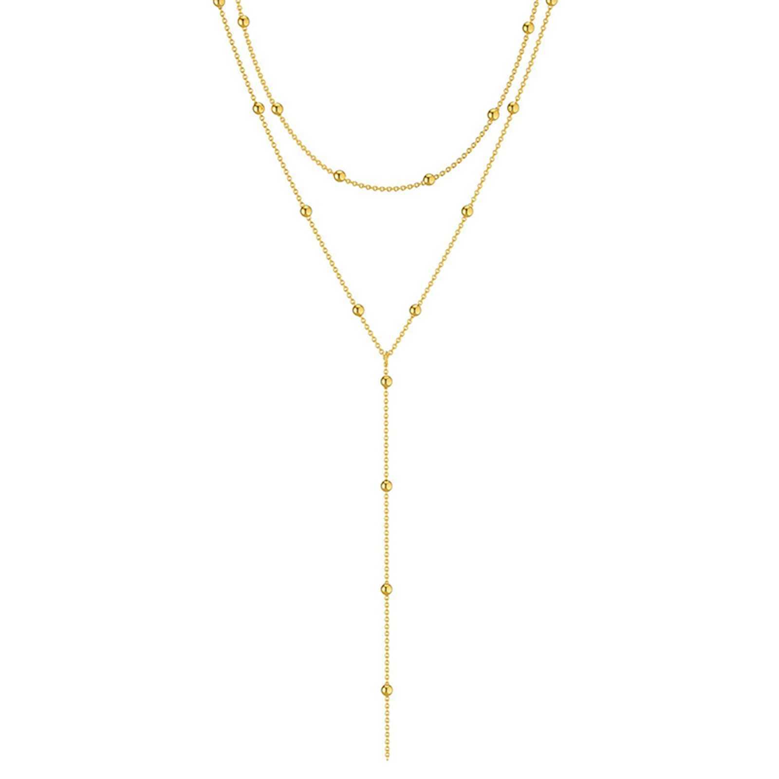 Gold Plated Lariat Necklace for Women Double Laryered Long Chain Drop Pendant Choker Necklaces Fashion Gifts W250221