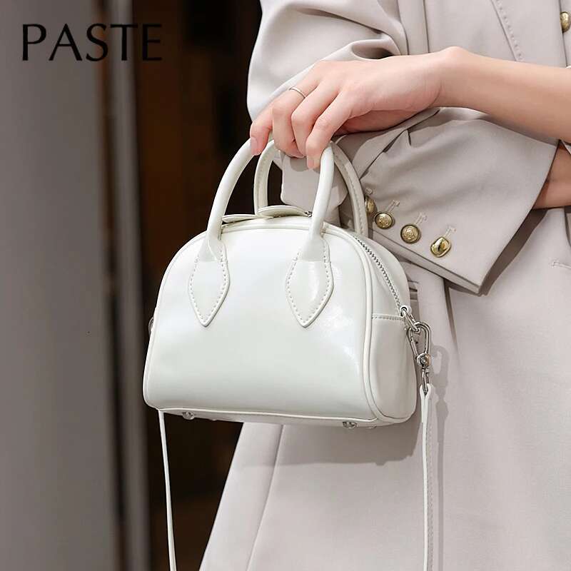 2024 New Metallic Design Gold Sier Small Boston Tote Shiny Cowhide Leather Women Shoulder Crossbody Bag 2 Straps Daily Handbag