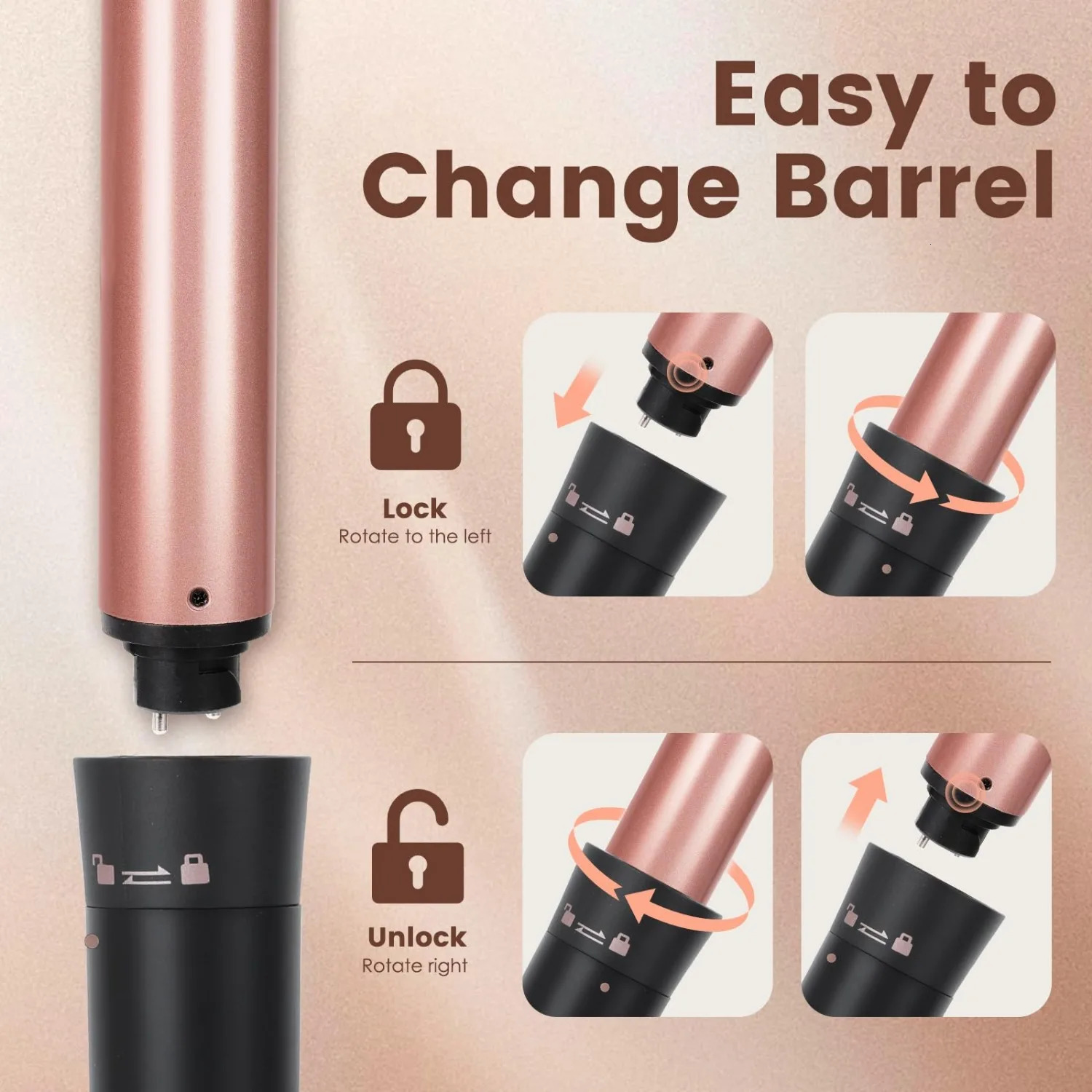Five in one curling iron set with temperature display 5 replaceable curling irons suitable for all hair types champagne gold 250221