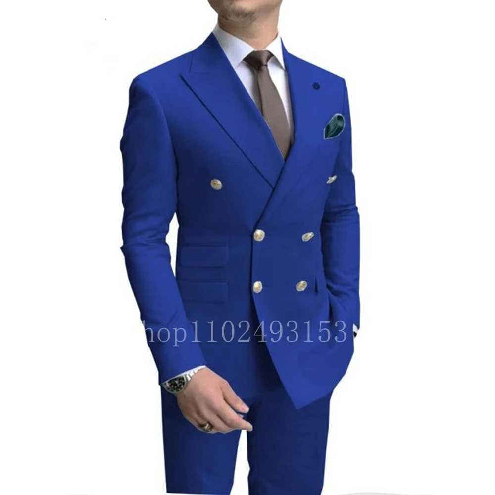 New Fashion White Male Suits Slim Fit 2 Pieces Double Breasted Elegant Formal Best Men Male Wedding Suits Set Costume HommeXJ250222