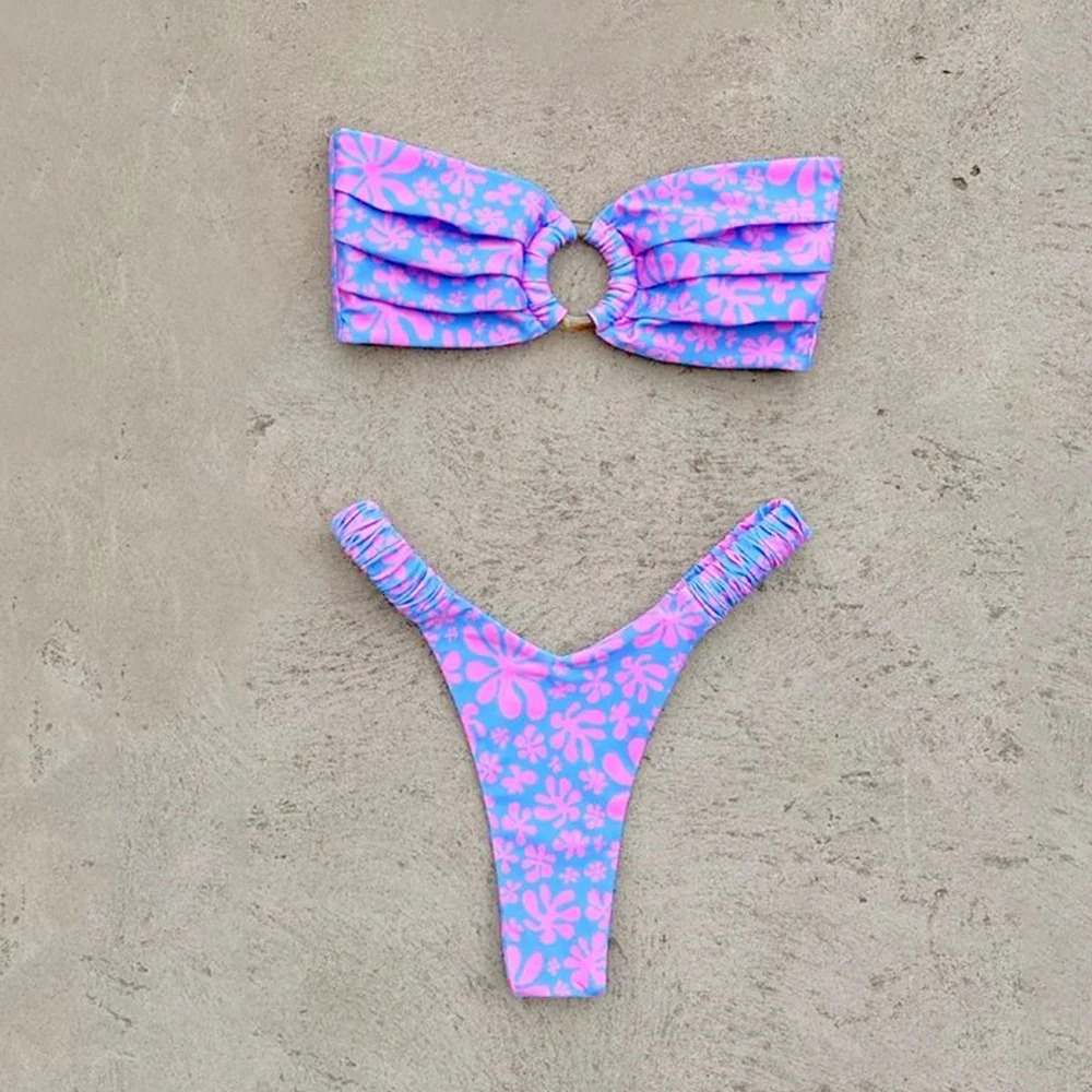 Micro Bikini Push Up Women Swimsuits 2024 Sexy Female Swimwear Brazilian Set Thong Print Beachwear y250212