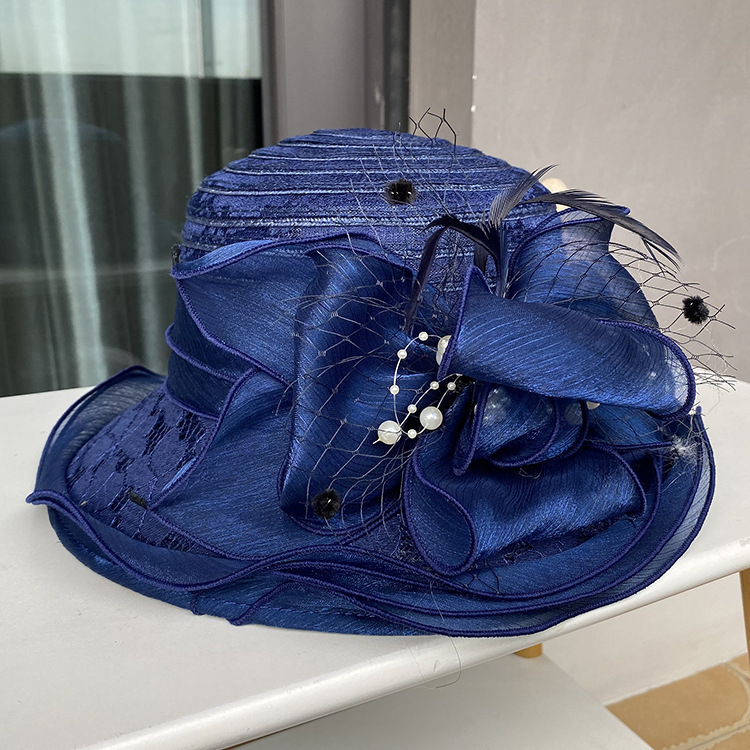 Perfect Most Satin Cloth Church Hat Deluxe Unique Pography Wedding Hat Fancy Formal Flower Fascinator Top Hat Female 24