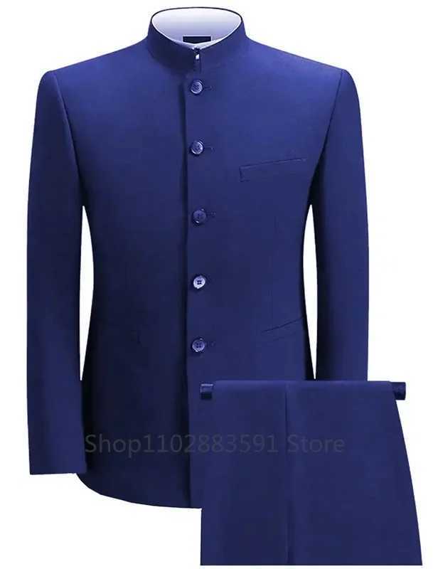 2 Pieces XS-5XL Formal Mens Busines Blazer+Pants Stand Lapel Pants Mens Jacket Flat Suit Slim Fit Coat Groomsmen PartyXJ250222