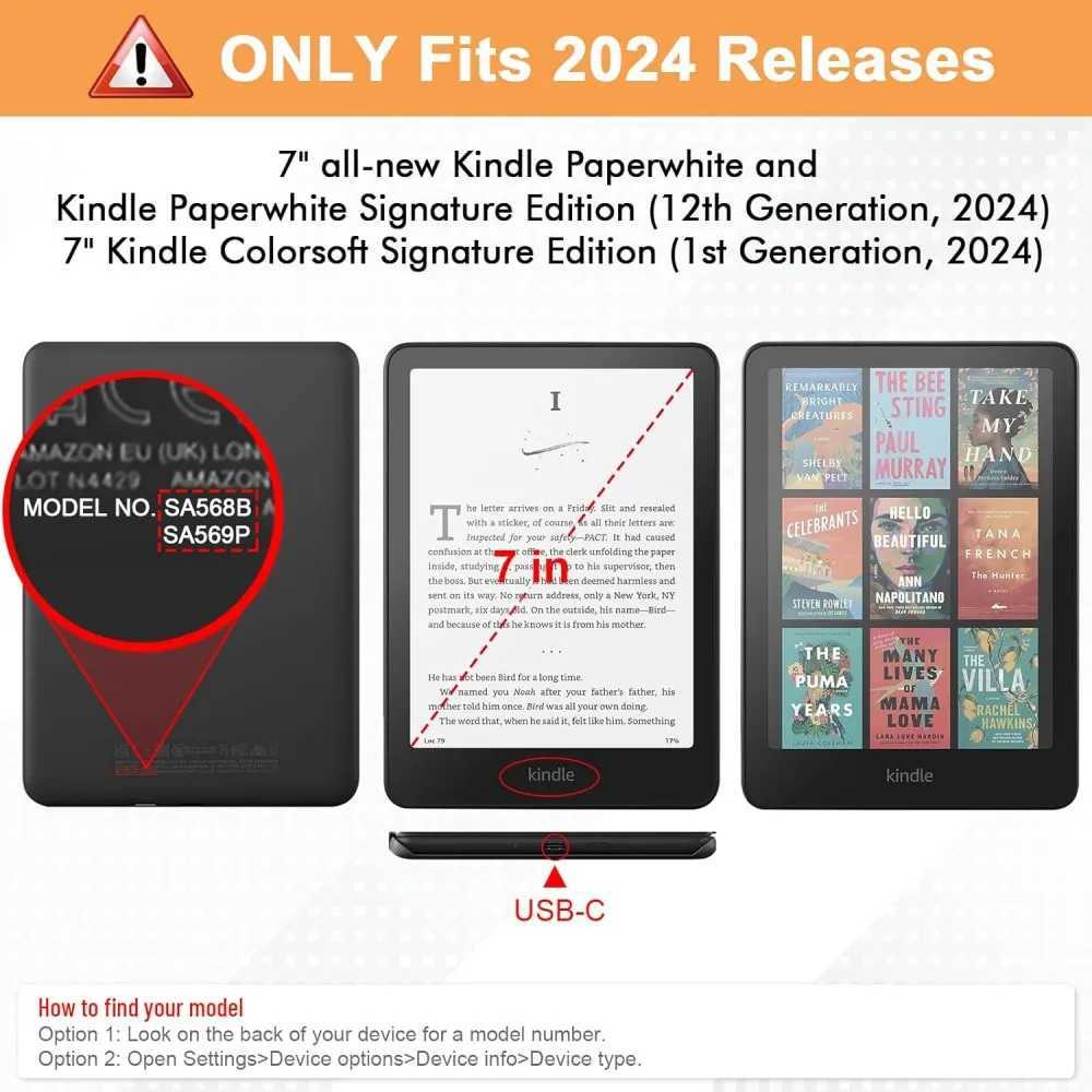 Kindle Paperwhite 2024 12th generation and Colorsoft 7-inch model SA569P SA568B magnetic protective case bag 7 Z250222