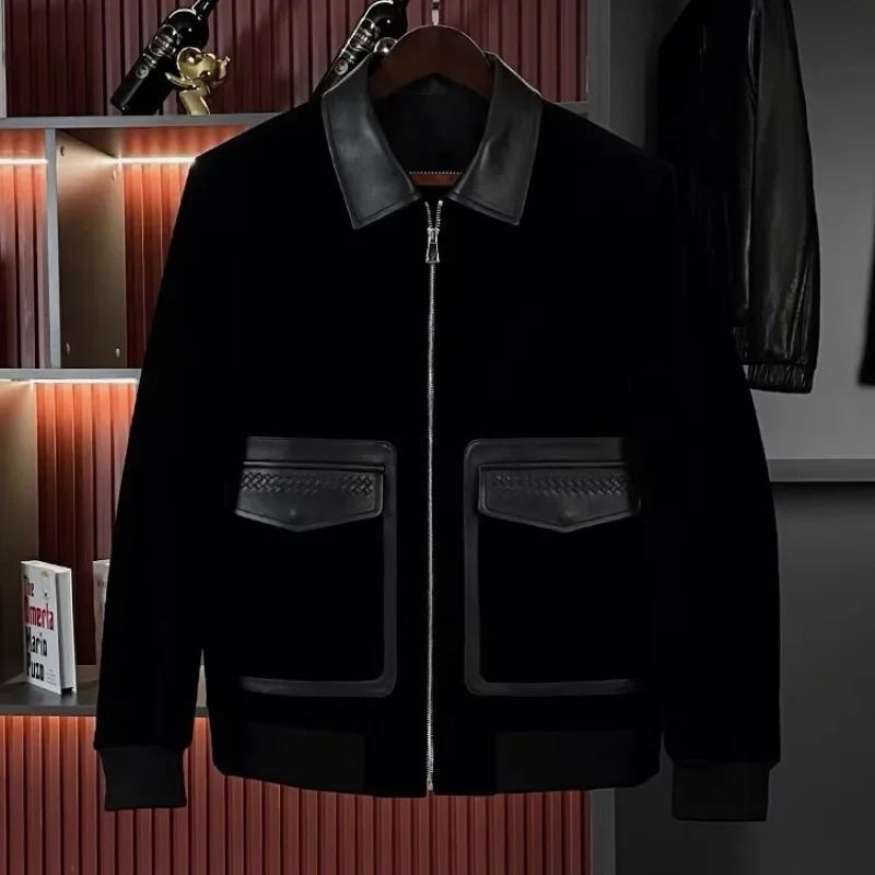 Simple Weaving 2024 AutumnWinter Fashionable Mens Lapel Splicing Corduroy Jacket Casual Thin Style For Summer 250222
