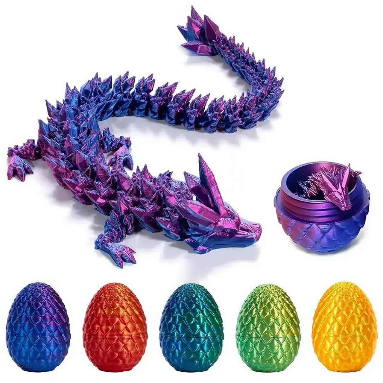 3d Printed Figurine With Eggs Gradient Crystal Articulated Flexible Movable Goint Ornaments 22cm Dragon Gifts Free shipping