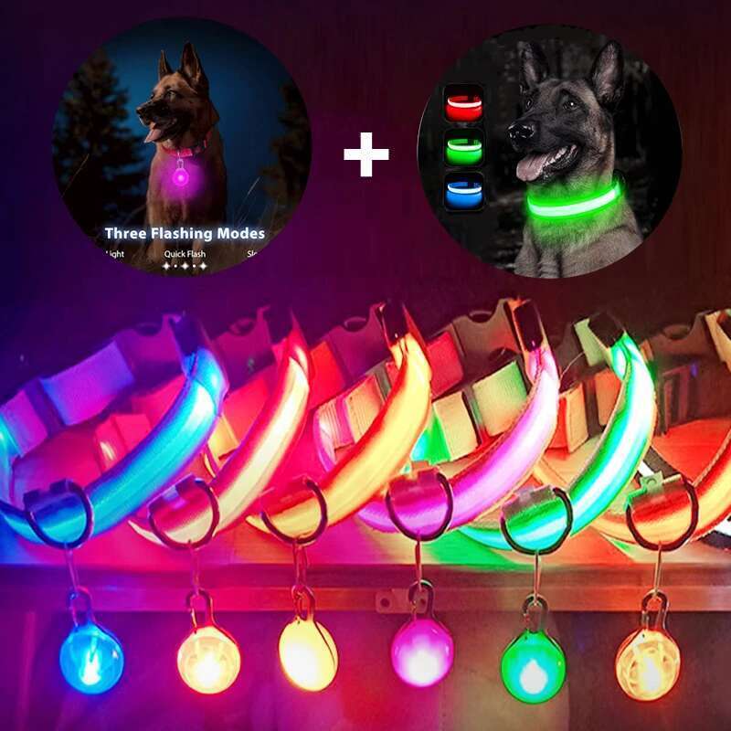 LED Glowing Adjustable Flashing Rechargea Luminous Collar Night Anti-Lost Light HarnessFor Small Dog Pet Products