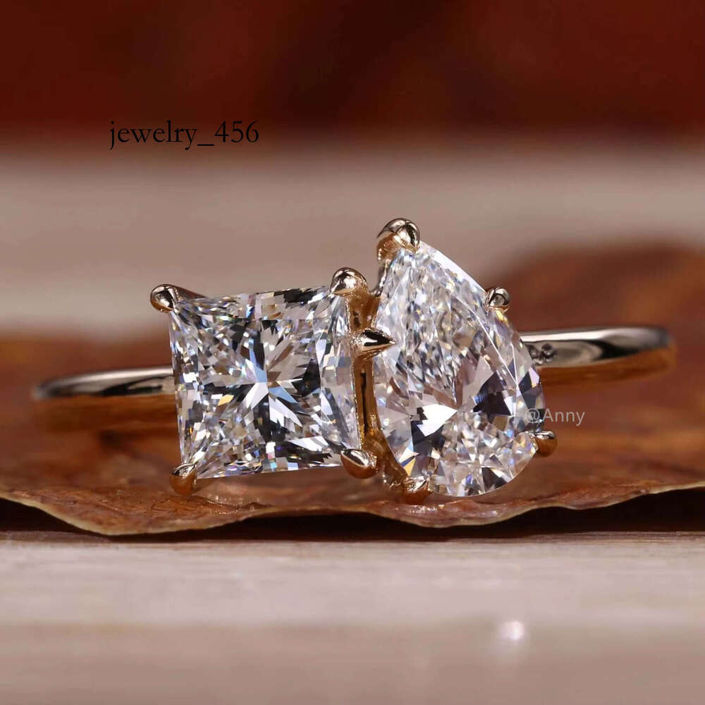 Sterg Sier GRA VVS Moissanite Toi Et Moi 1.69 TW Pear and Princess Cut Lab Grown Dia Engagement Ring Women