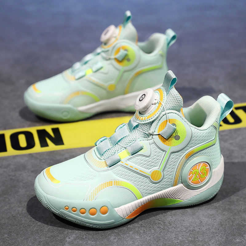 New Kids Basketball Shoes High Top Boys Sports Shoe Button Design Children's Sneakers Non Slip Damping Student Training Shoes Sizes US13C-US11