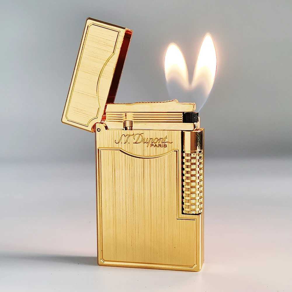Memorialize Brass Cigarette Gas L2 Lighter Dual Flame Bright Sound Cool Smoking Accessories Men Anniversary Gifts Double Fire Y250222