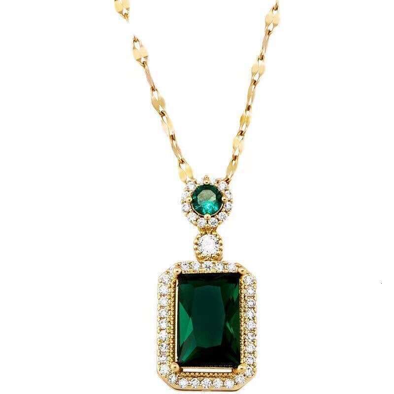 Designer jewelry for women Square zircon jade high-end luxury geometric titanium steel necklace retro niche design high-end temperament necklace ring 