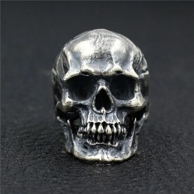 Mens Heavy Duty Punk Skull Ring Real 925 Sterling Silver Jewelry Motorcycle Bike Ring Skull Finger Band 250218